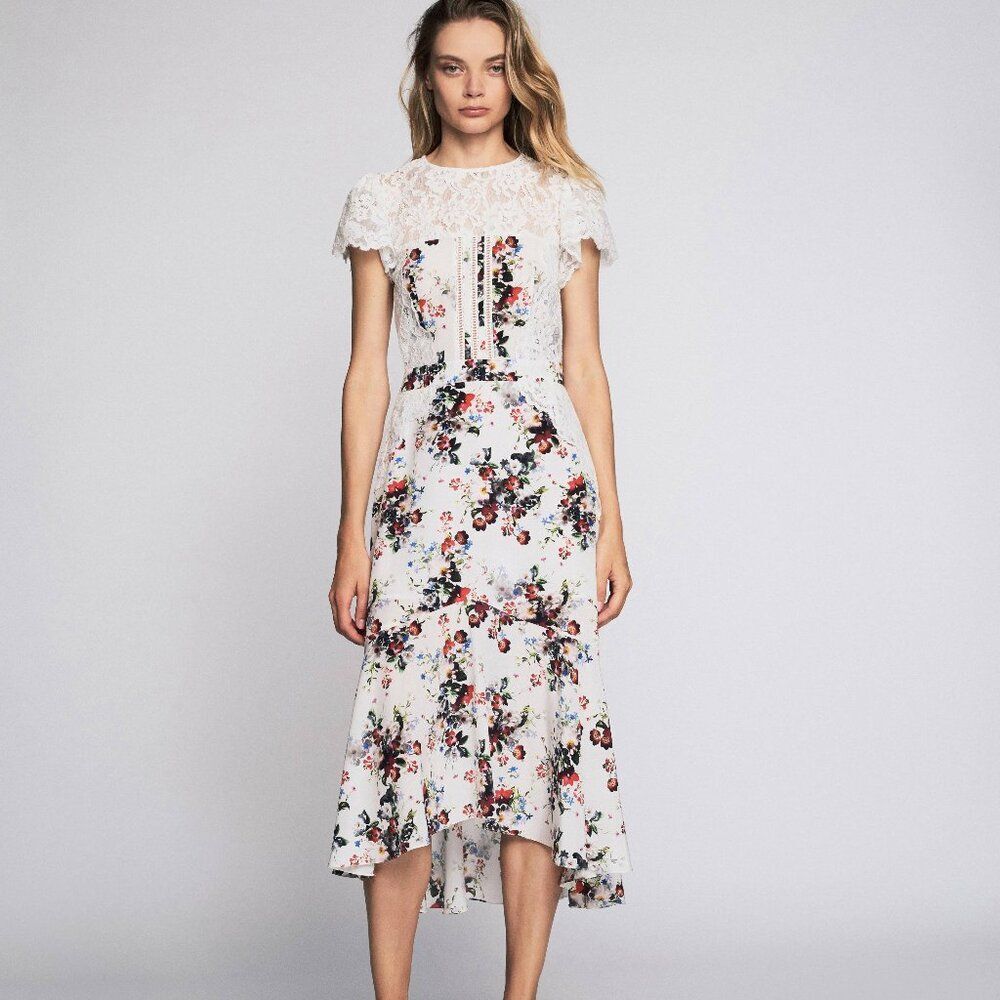 Marissa Webb Imani Dress Gorgeous Back cutout floral silk lace Summer Party midi
